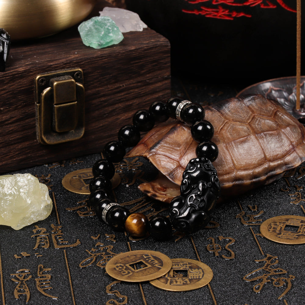 Natural Black Obsidian & Tiger's Eye | Sovereign Abundance Bracelet | Bracelet