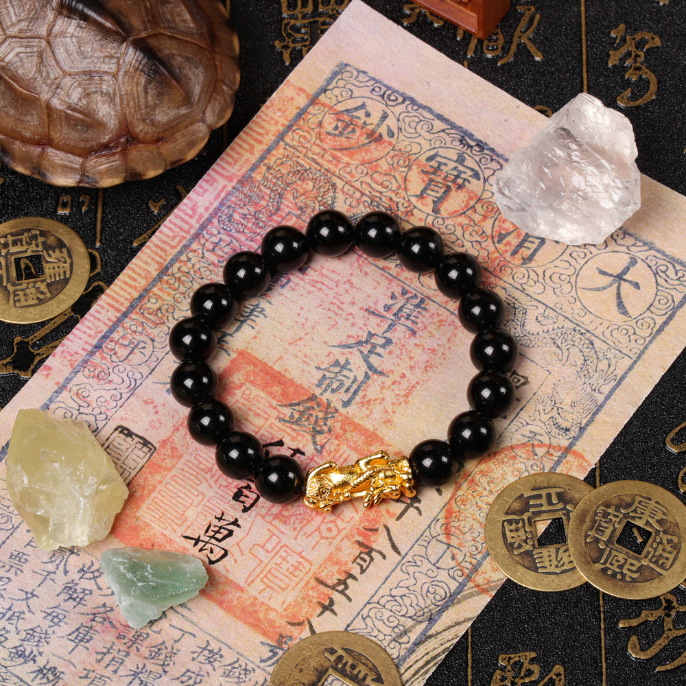 Abundance & Grounding Array – Natural Black Obsidian Pixiu Bracelet