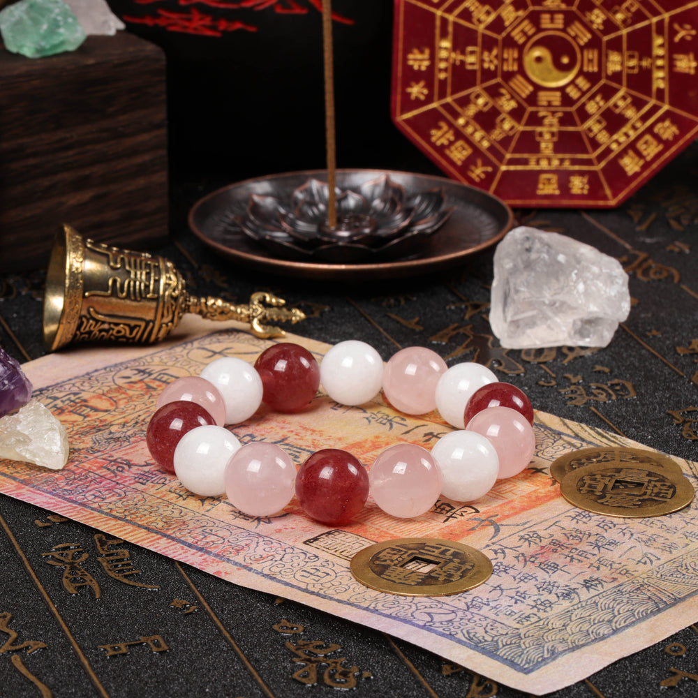Natural Strawberry, Rose & White Phantom Quartz Bracelet | Magnetism & Harmony