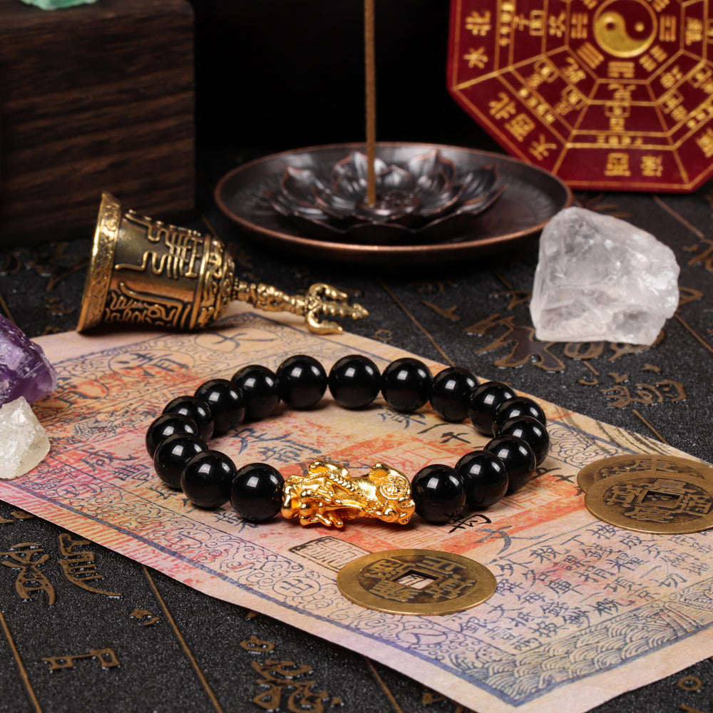 Abundance & Grounding Array – Natural Black Obsidian Pixiu Bracelet