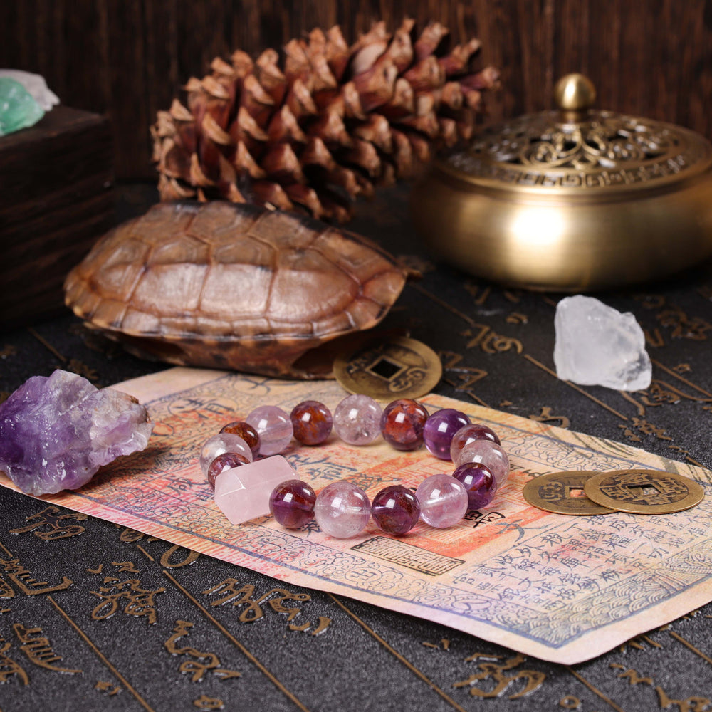 Mind-Heart Equilibrium Array – Natural Amethyst & Rose Quartz Bracelet