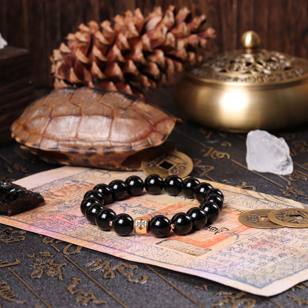 Natural Black Obsidian & Cross | Anchor for Grounded Resilience | Spiritual Jewelry