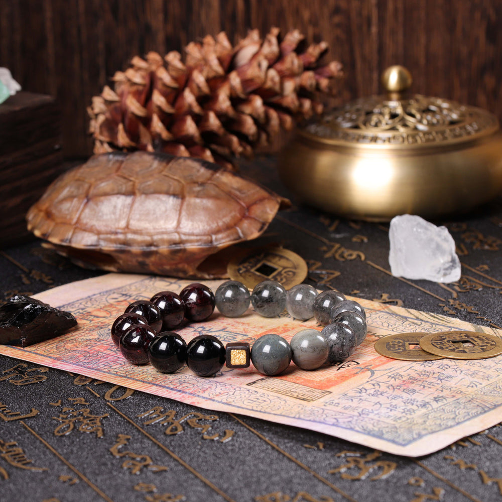 Protective Shield Array – Natural Black Strawberry Quartz & Garnet Bracelet