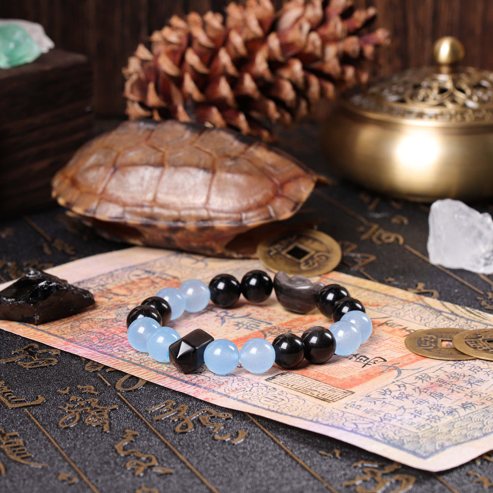 Natural Blue Chalcedony & Silver Obsidian | Anchor for Strategic Expression | Spiritual Jewelry