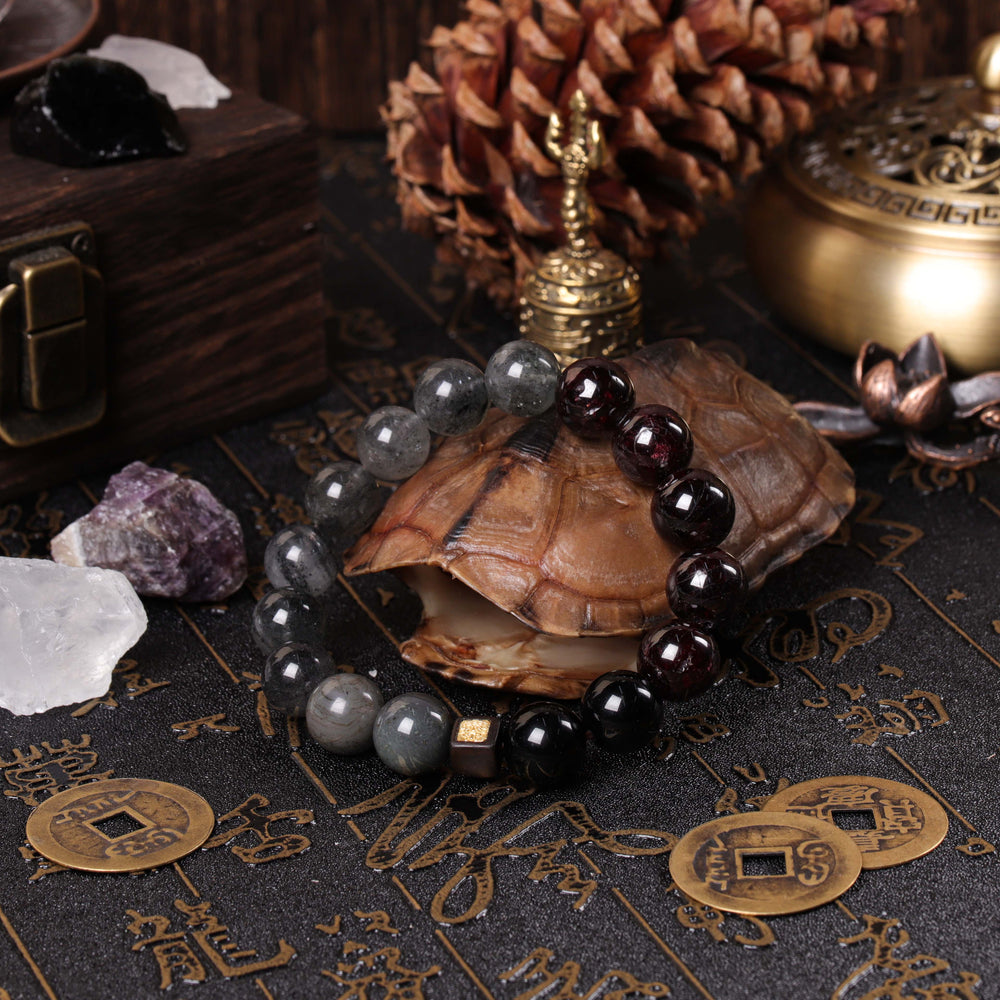 Protective Shield Array – Natural Black Strawberry Quartz & Garnet Bracelet