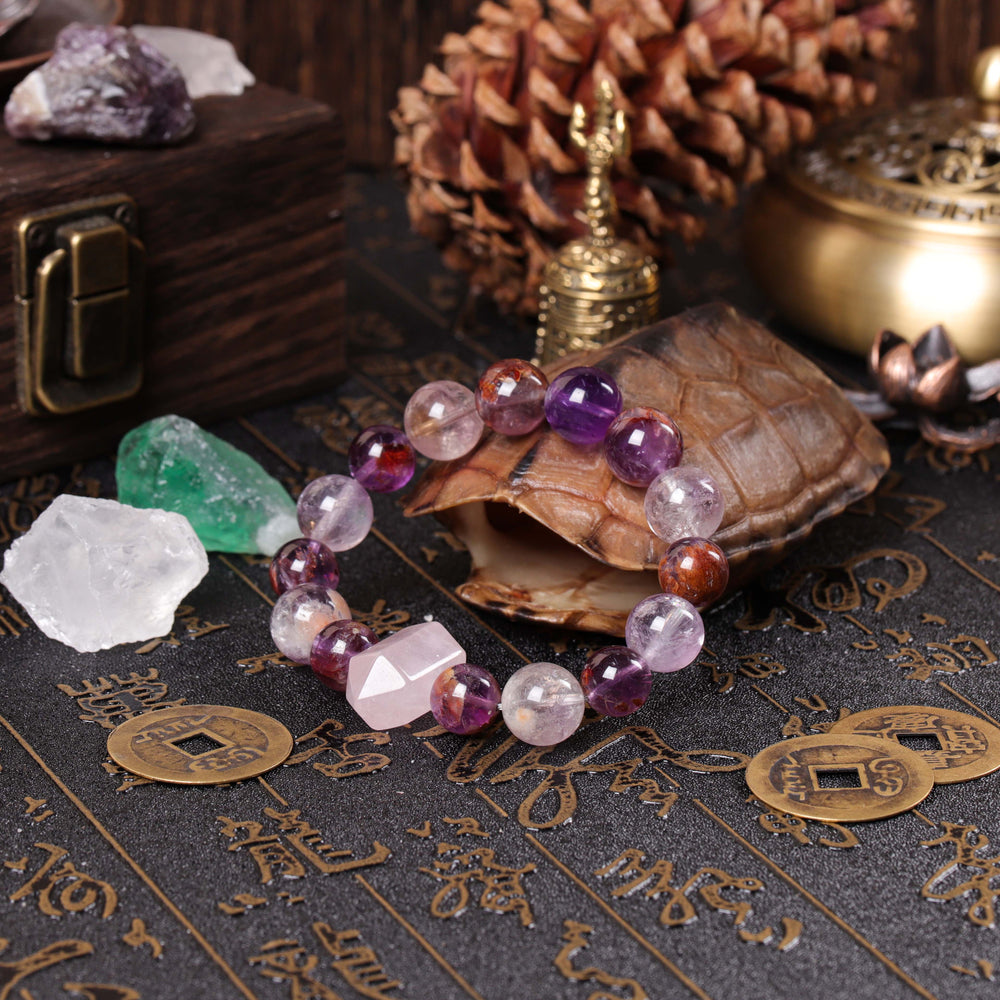 Mind-Heart Equilibrium Array – Natural Amethyst & Rose Quartz Bracelet