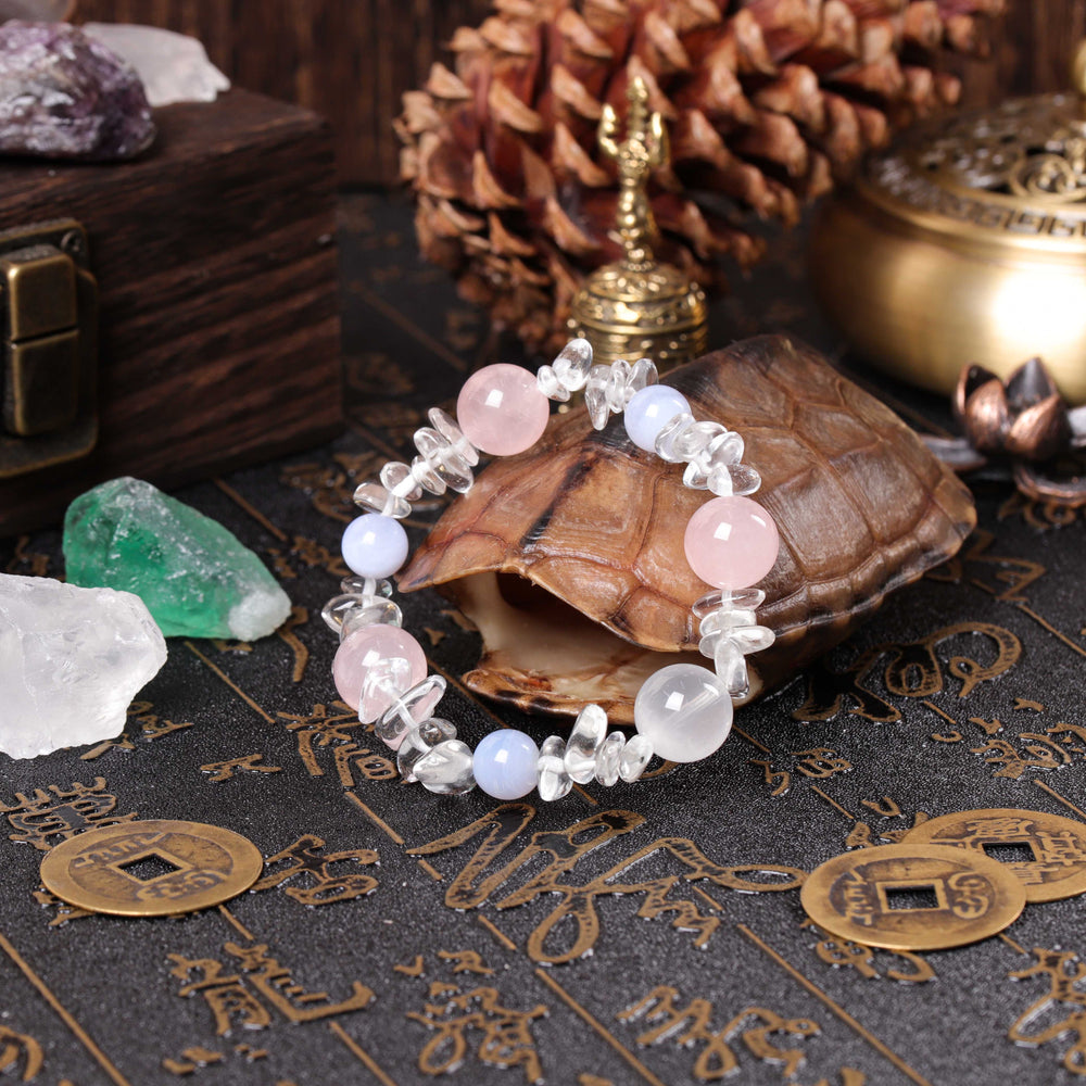 Inner Equilibrium Array – Natural Blue Lace Agate & Rose Quartz Bracelet