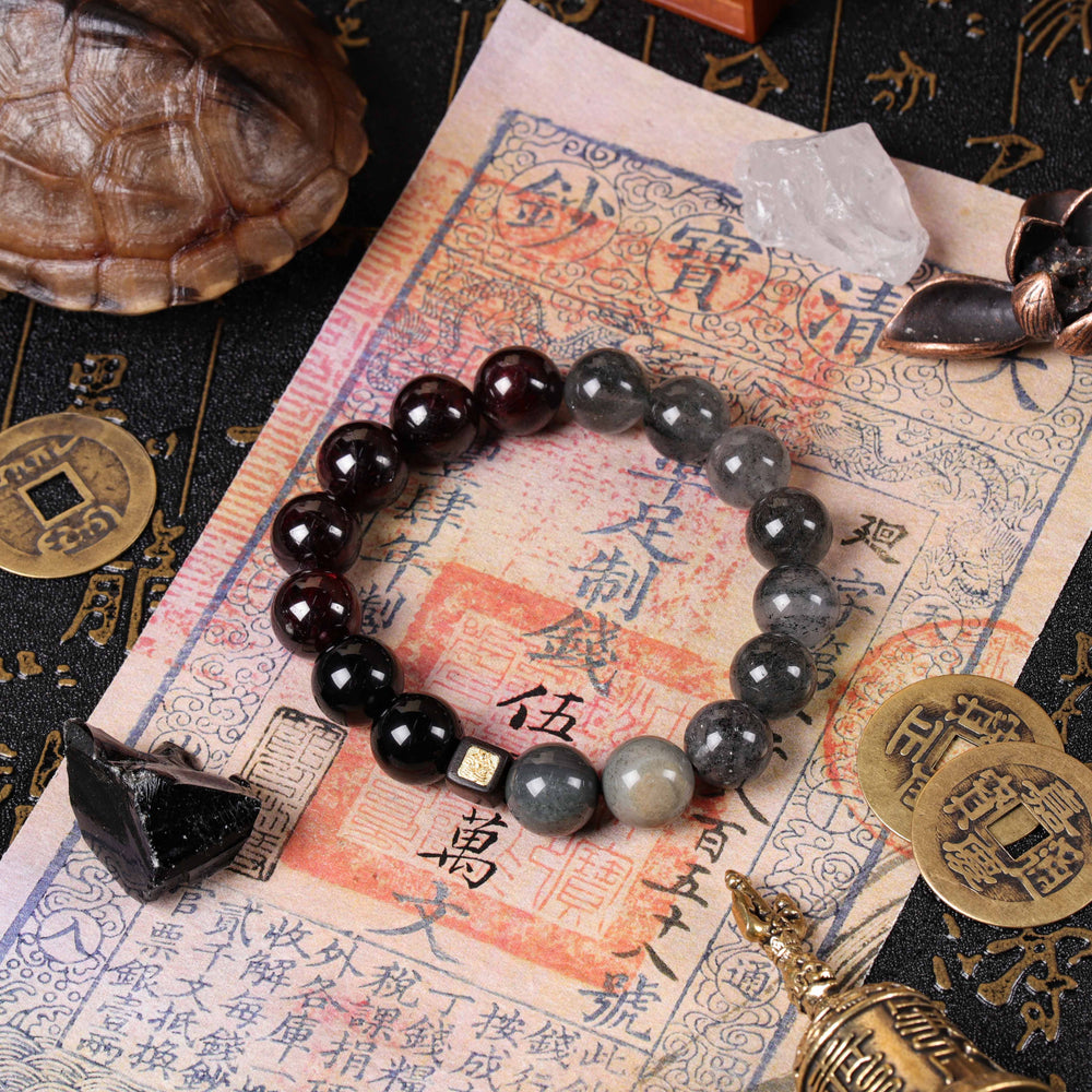 Protective Shield Array – Natural Black Strawberry Quartz & Garnet Bracelet