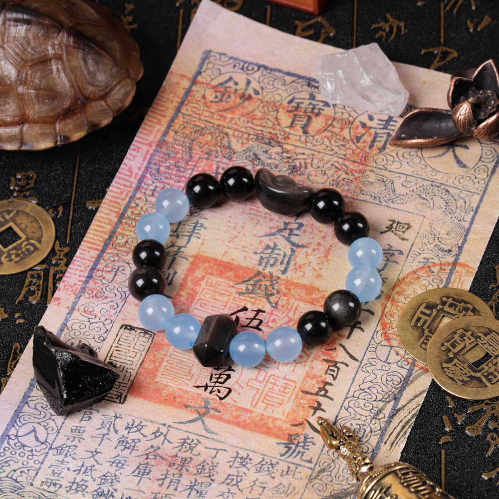 Natural Blue Chalcedony & Silver Obsidian | Anchor for Strategic Expression | Spiritual Jewelry