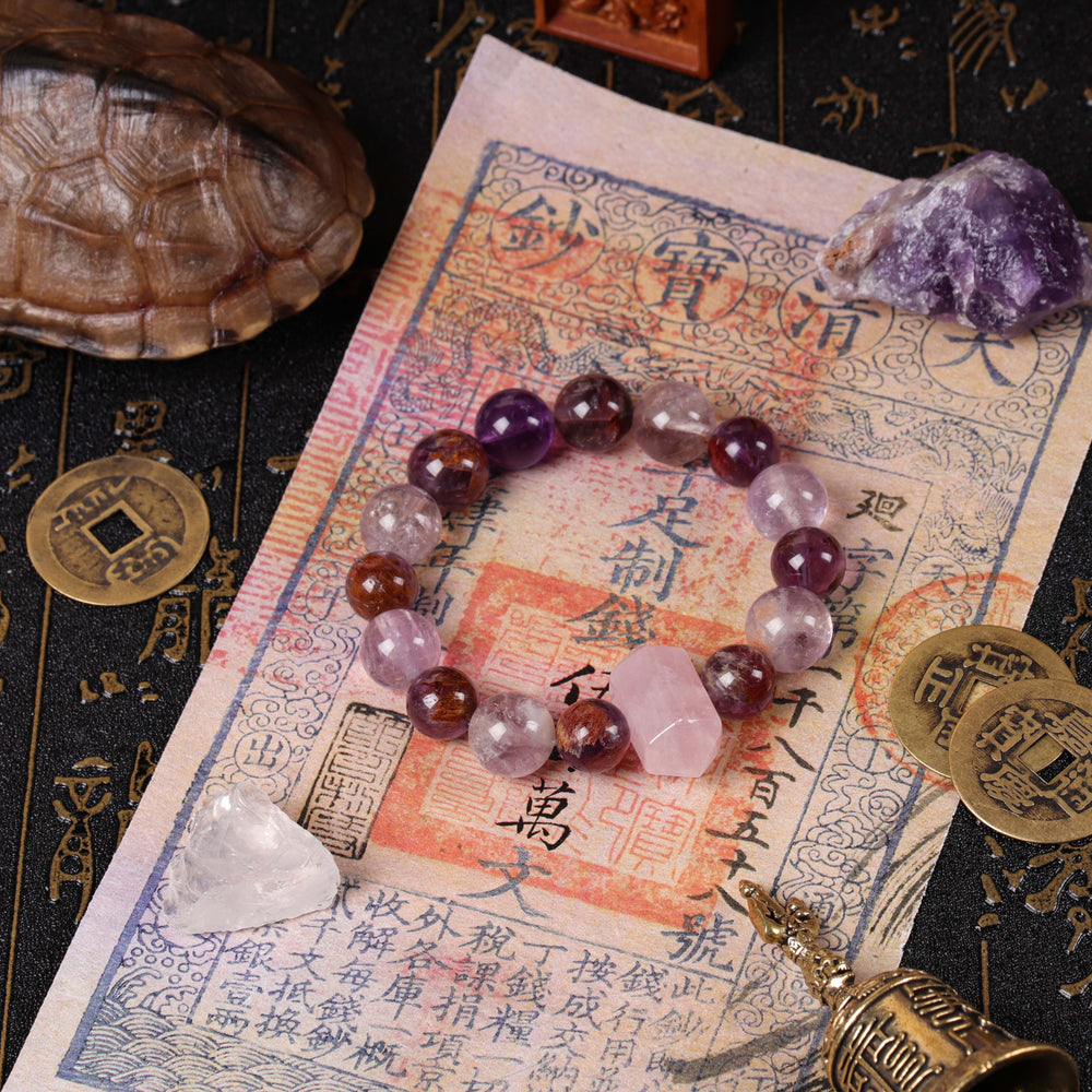 Mind-Heart Equilibrium Array – Natural Amethyst & Rose Quartz Bracelet