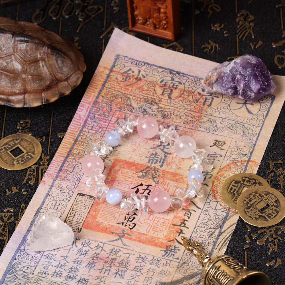 Inner Equilibrium Array – Natural Blue Lace Agate & Rose Quartz Bracelet