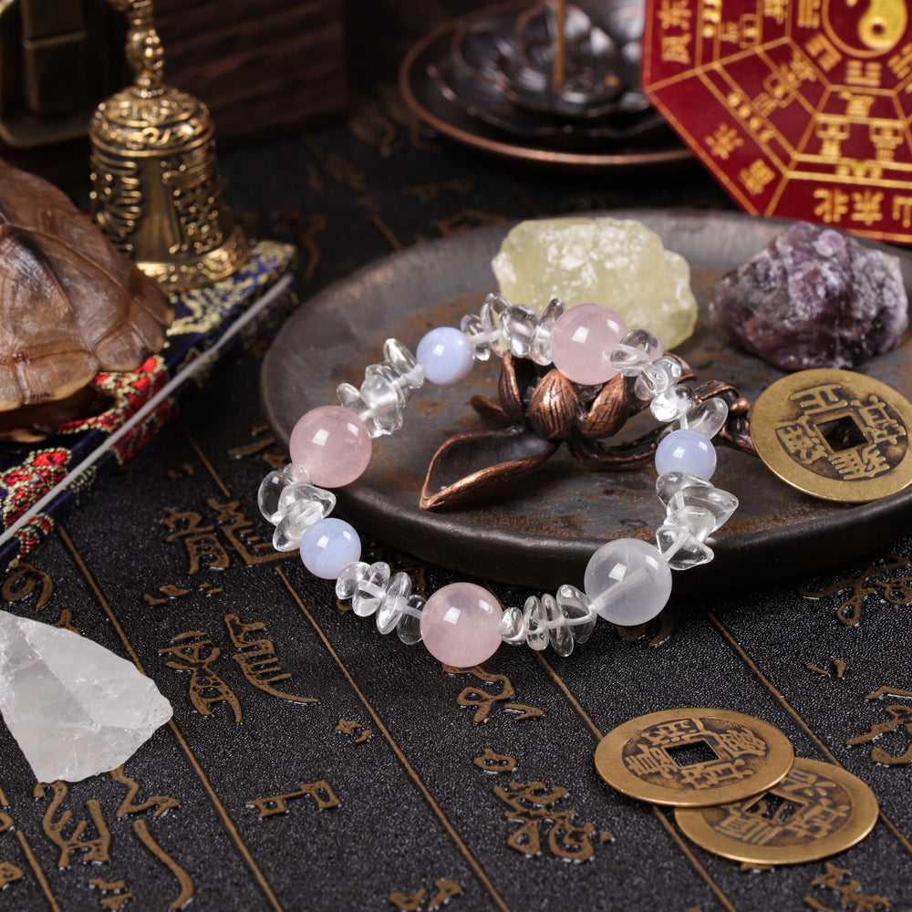 Inner Equilibrium Array – Natural Blue Lace Agate & Rose Quartz Bracelet