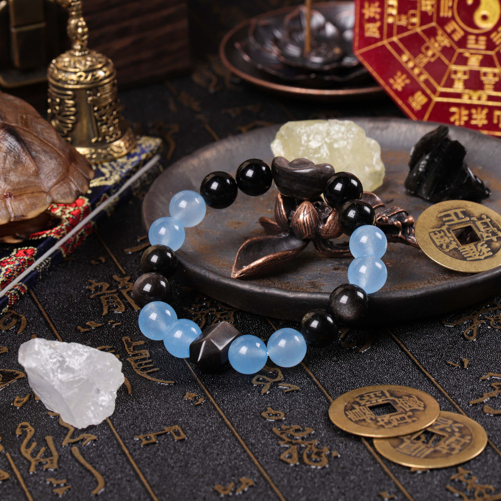 Natural Blue Chalcedony & Silver Obsidian | Anchor for Strategic Expression | Spiritual Jewelry
