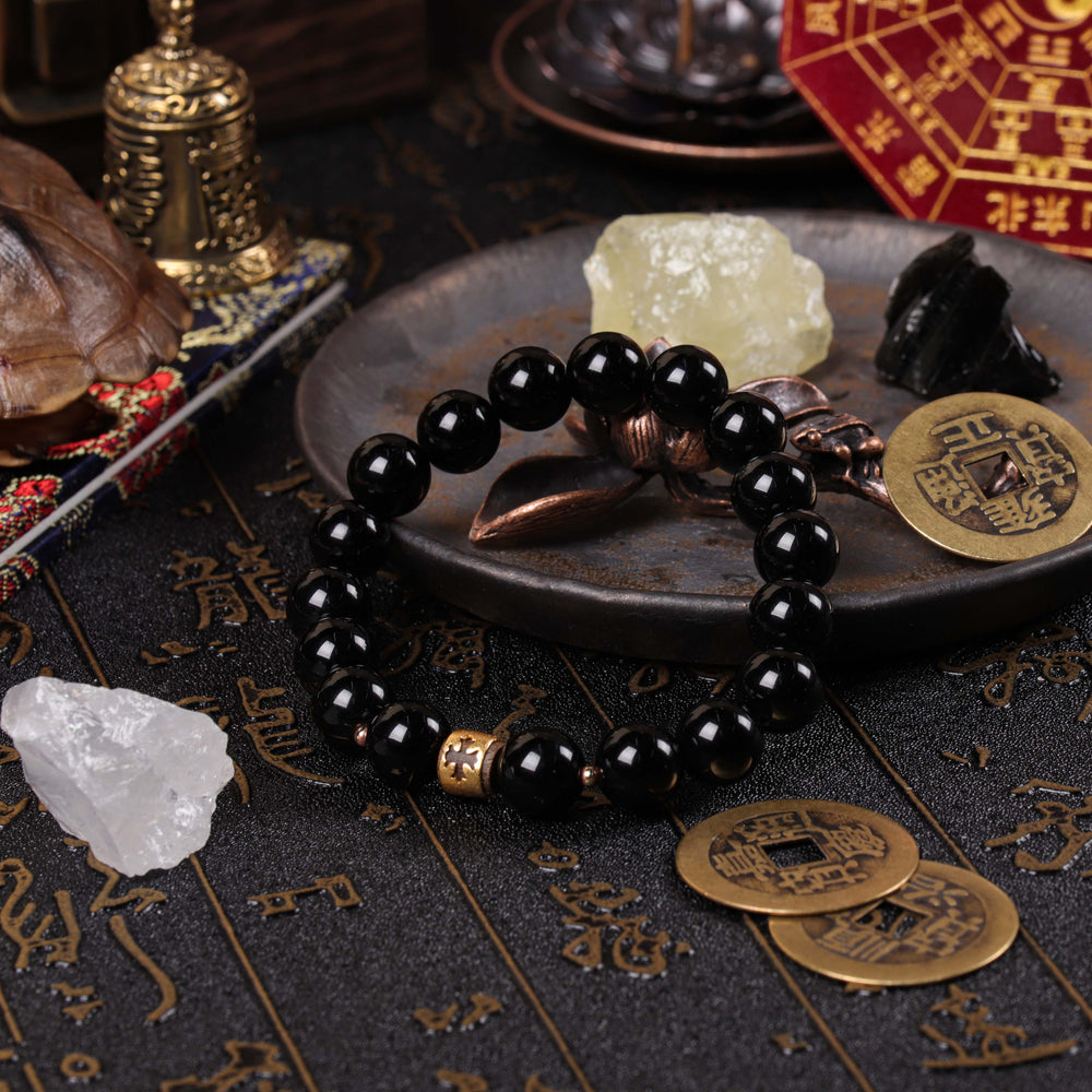 Natural Black Obsidian & Cross | Anchor for Grounded Resilience | Spiritual Jewelry