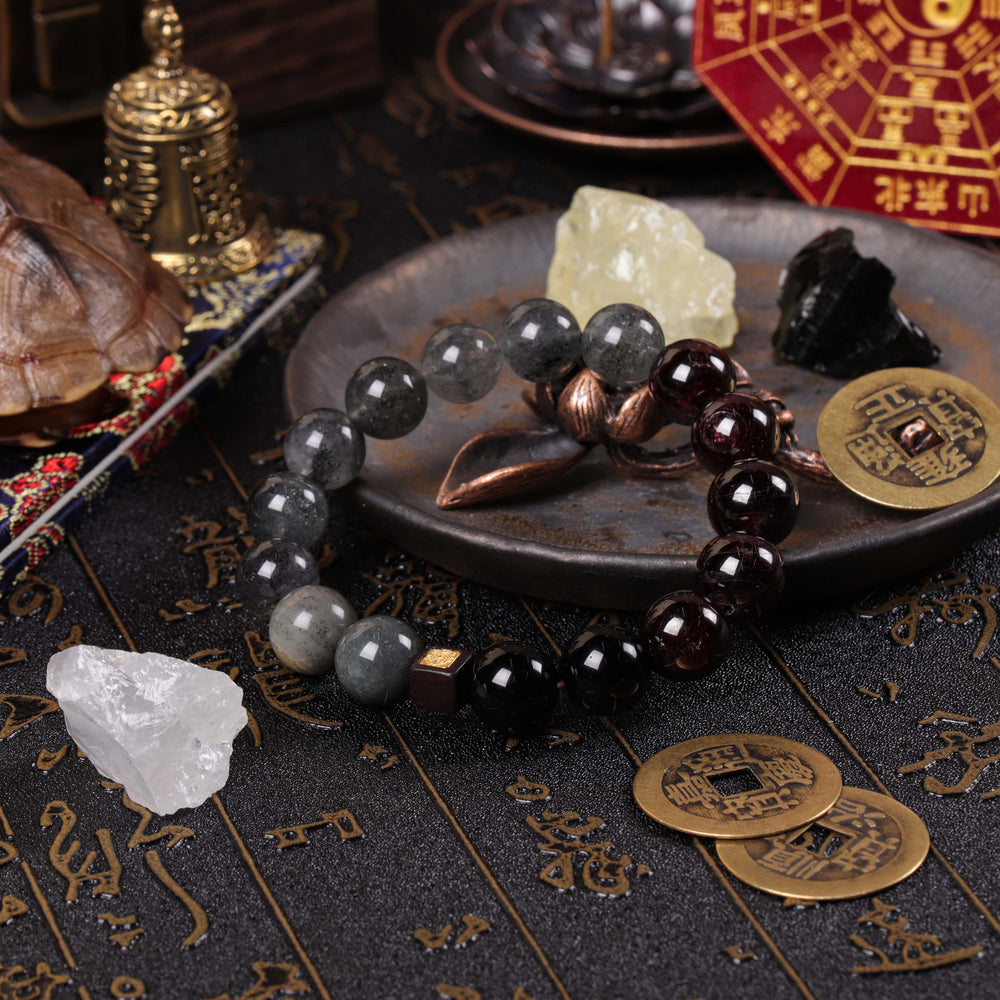 Protective Shield Array – Natural Black Strawberry Quartz & Garnet Bracelet