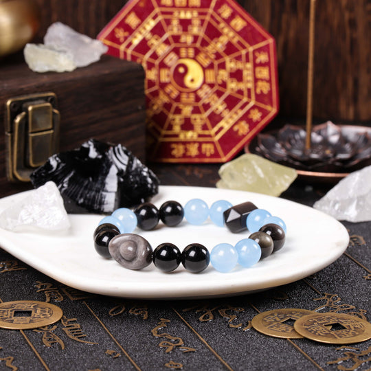 Natural Blue Chalcedony & Silver Obsidian | Anchor for Strategic Expression | Spiritual Jewelry