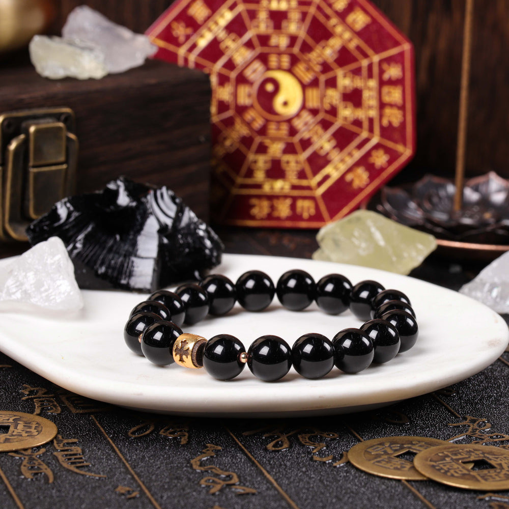 Natural Black Obsidian & Cross | Anchor for Grounded Resilience | Spiritual Jewelry