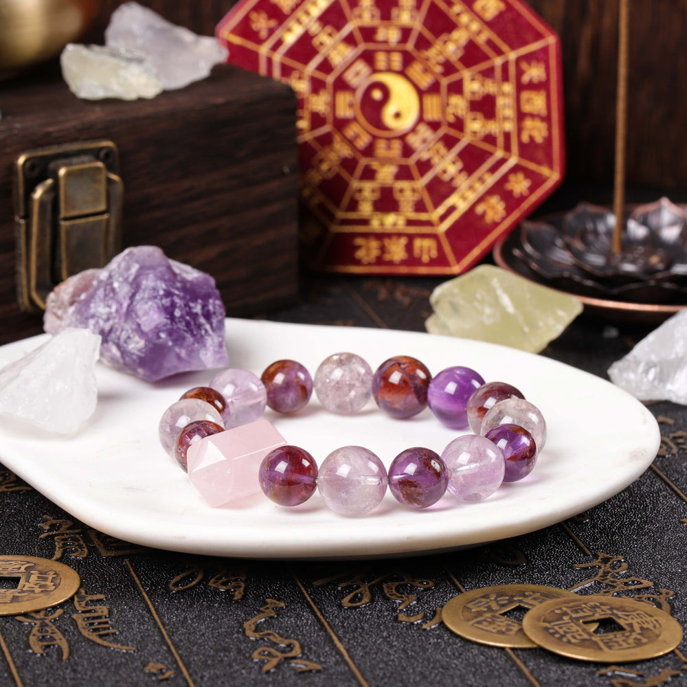 Mind-Heart Equilibrium Array – Natural Amethyst & Rose Quartz Bracelet