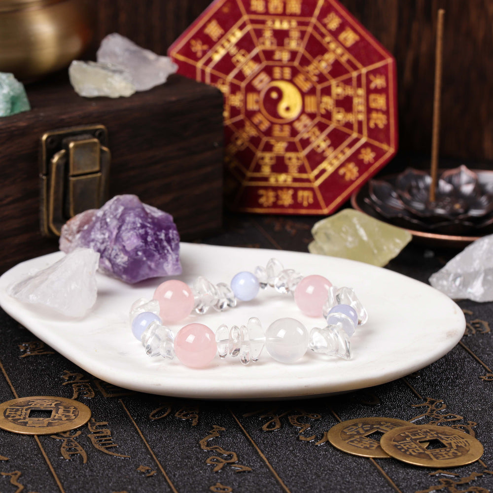 Inner Equilibrium Array – Natural Blue Lace Agate & Rose Quartz Bracelet