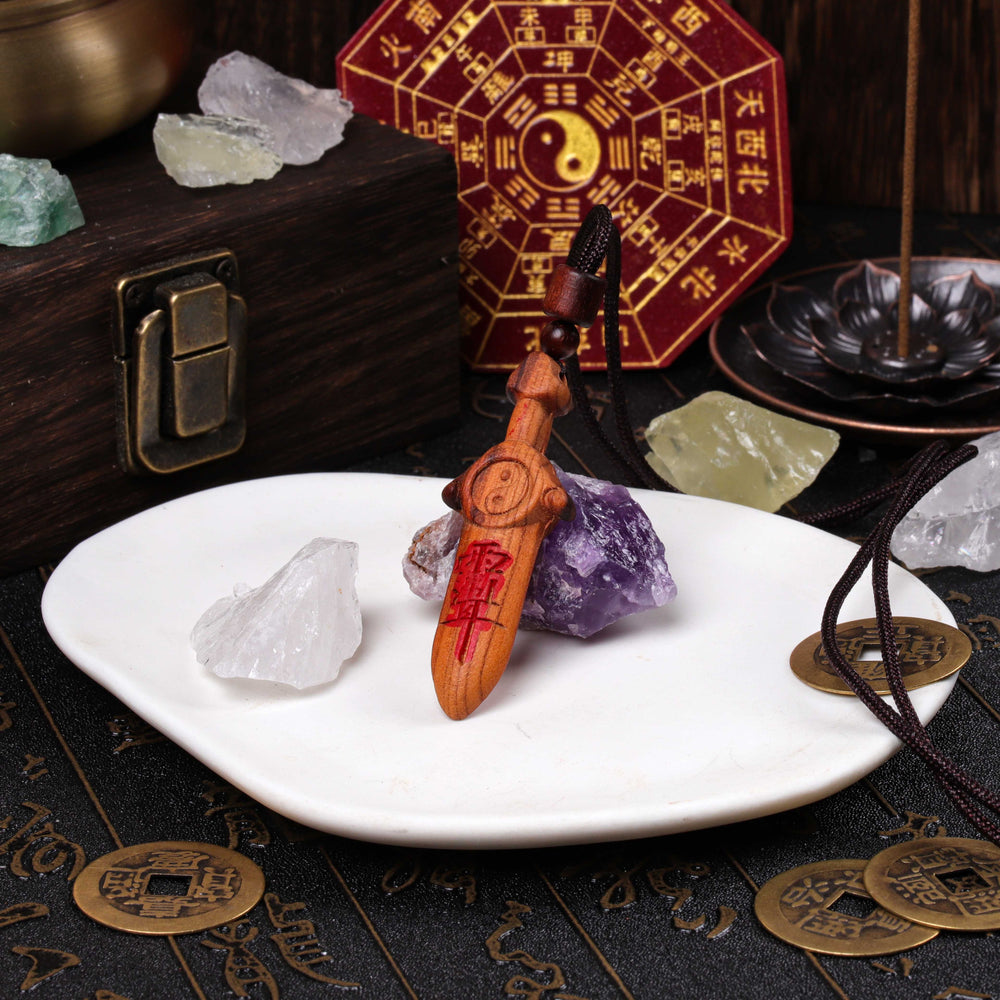 Natural Peach Wood & Cinnabar | Anchor for Strategic Boundaries | Pendant