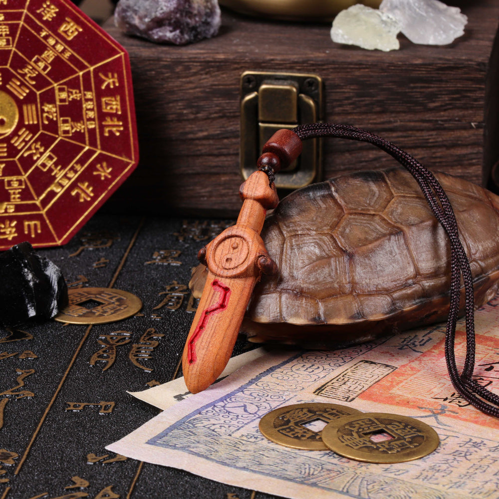 Natural Peach Wood & Cinnabar | Anchor for Strategic Boundaries | Pendant