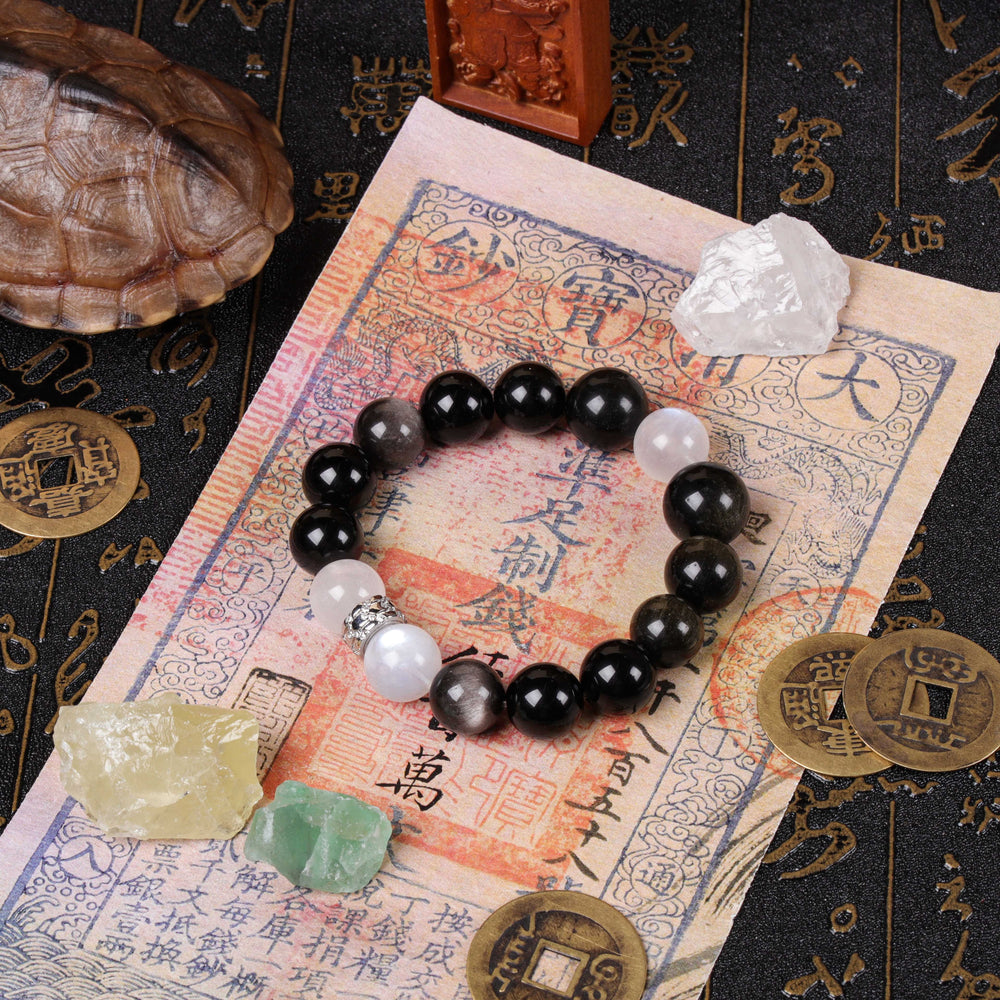 Yin-Yang Harmony: Milky Quartz & Obsidian Trio | Equilibrium & Personal Shield