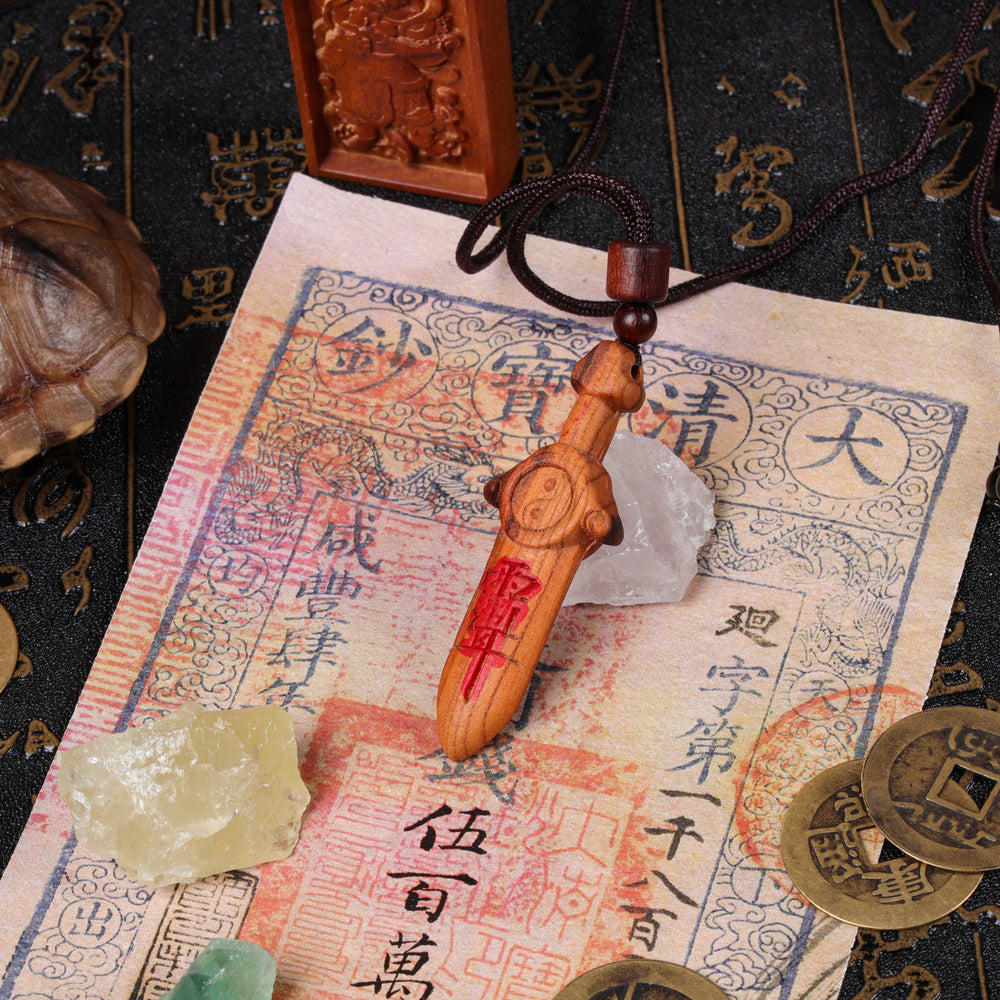 Natural Peach Wood & Cinnabar | Anchor for Strategic Boundaries | Pendant