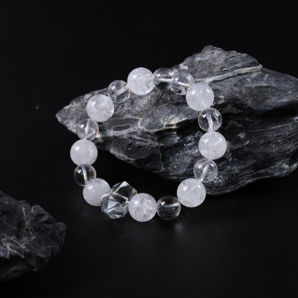 Natural Azeztulite & White Phantom Quartz Bracelet | Intellectual Precision & Focus