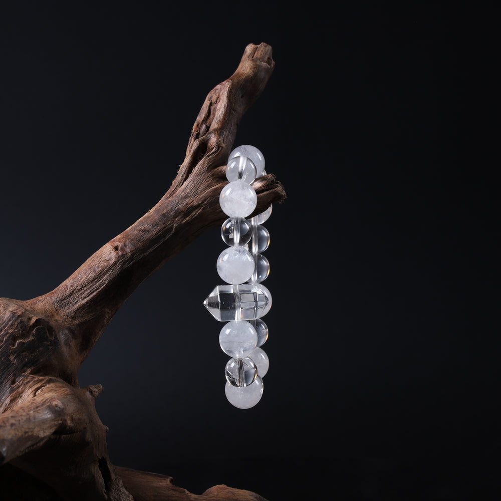 Natural Azeztulite & White Phantom Quartz Bracelet | Intellectual Precision & Focus
