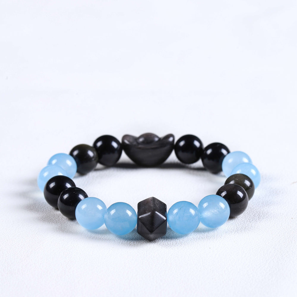 Natural Blue Chalcedony & Silver Obsidian | Anchor for Strategic Expression | Spiritual Jewelry