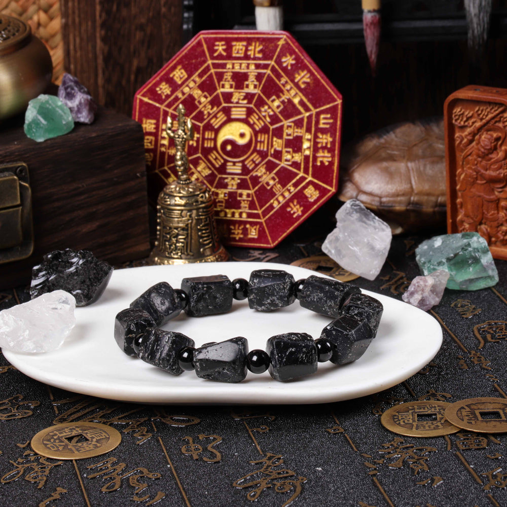 Foundational Strength Array – Natural Black Tourmaline & Black Agate Bracelet