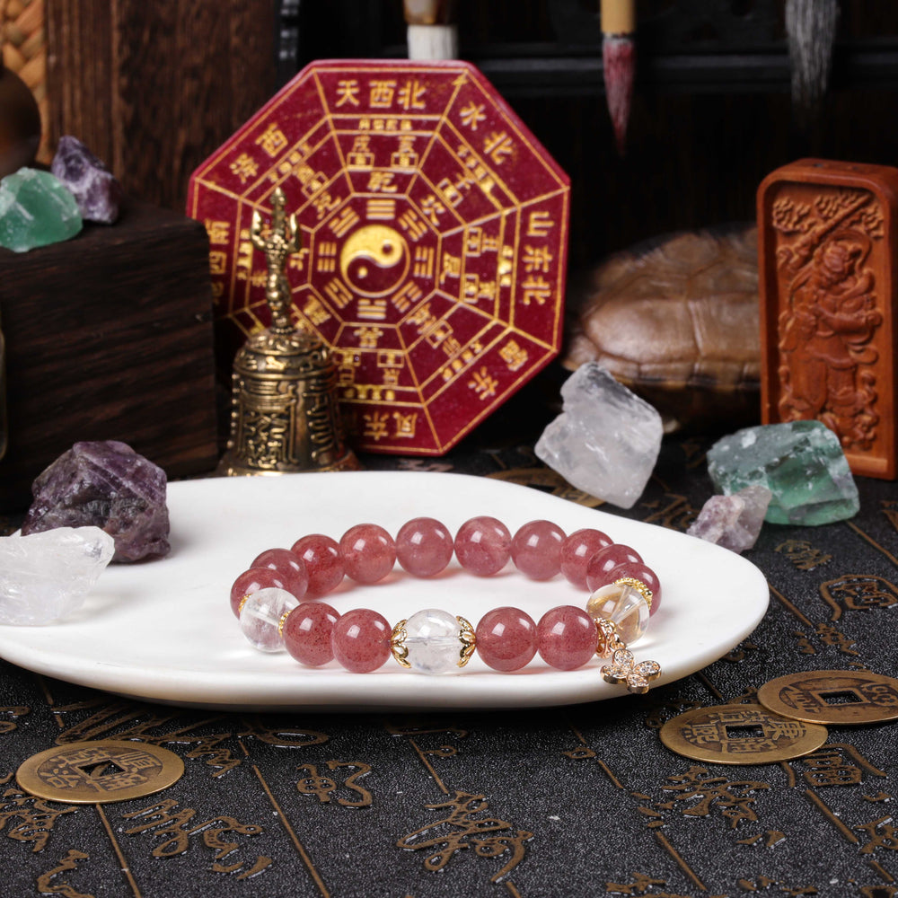 Compassionate Clarity Array – Natural Strawberry Quartz & Clear Quartz Bracelet