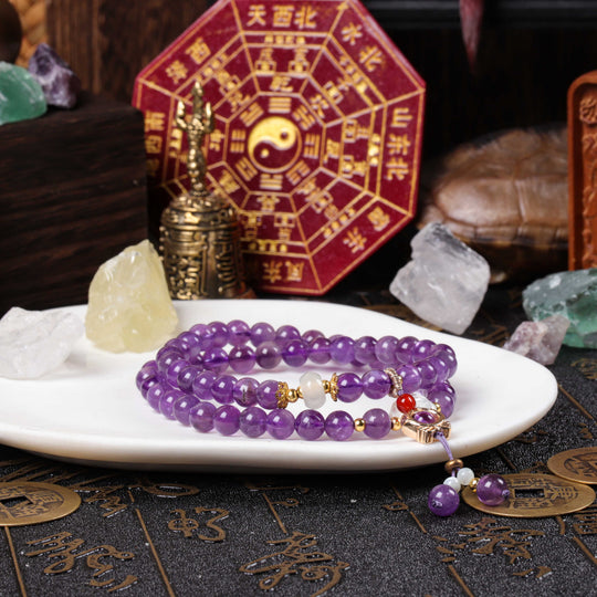 Clarity & Grace Array – Natural Lavender Amethyst & White Jade Double-Wrap Bracelet