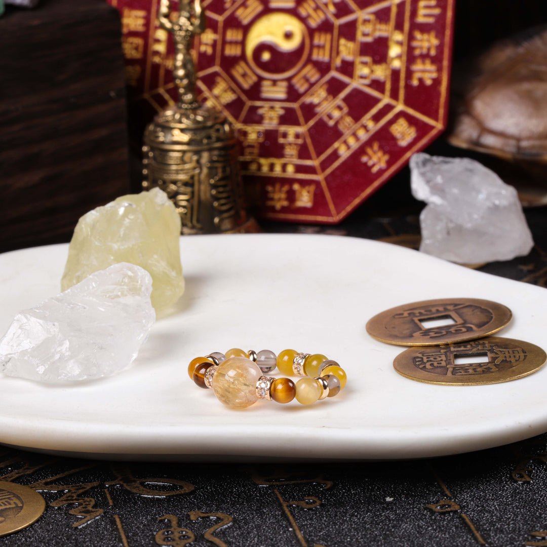 Natural Yellow Phantom & Tiger’s Eye Traditional Focus & Determination Ring