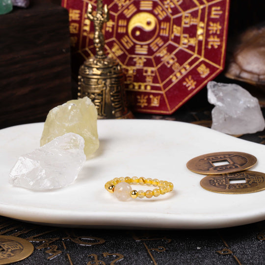Natural Golden Rutilated Quartz Traditional Momentum & Clarity Pivot Ring