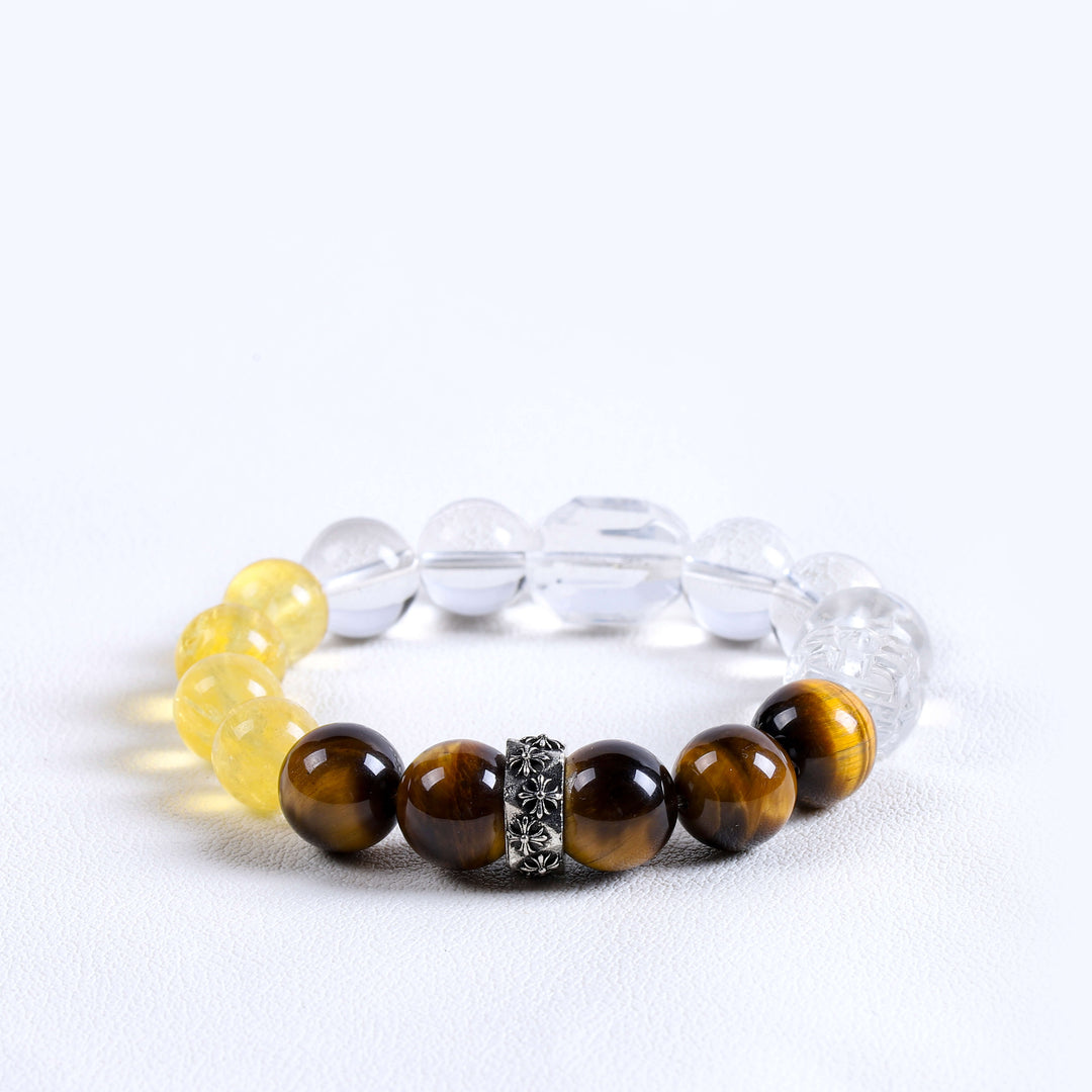 Natural Tiger's Eye, Fluorite & Clear Quartz Bracelet | Strategic Focus & Abundance