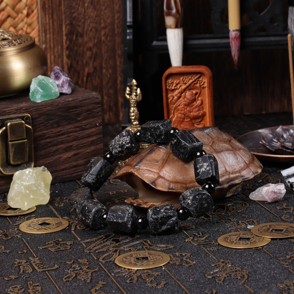 Foundational Strength Array – Natural Black Tourmaline & Black Agate Bracelet