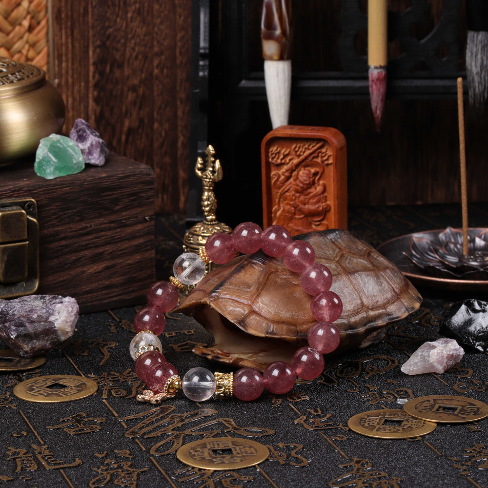 Compassionate Clarity Array – Natural Strawberry Quartz & Clear Quartz Bracelet