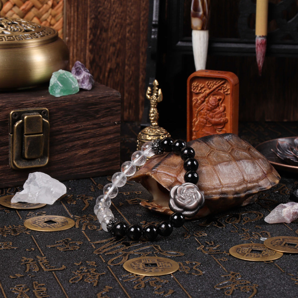 Luminous Shield Array – Natural Black Tourmaline & Clear Quartz Bracelet