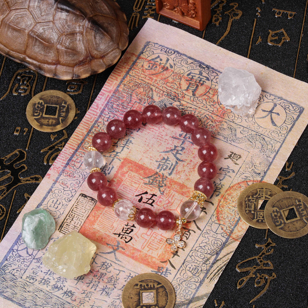 Compassionate Clarity Array – Natural Strawberry Quartz & Clear Quartz Bracelet