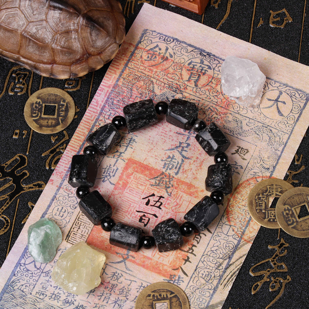 Foundational Strength Array – Natural Black Tourmaline & Black Agate Bracelet