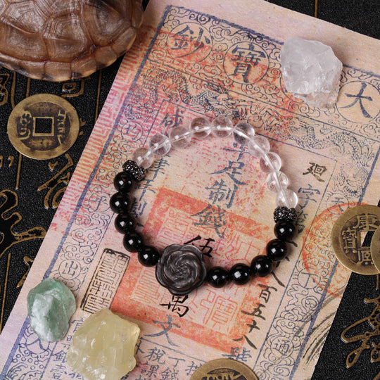Luminous Shield Array – Natural Black Tourmaline & Clear Quartz Bracelet