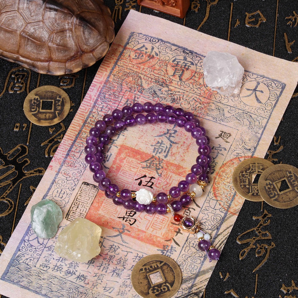 Clarity & Grace Array – Natural Lavender Amethyst & White Jade Double-Wrap Bracelet