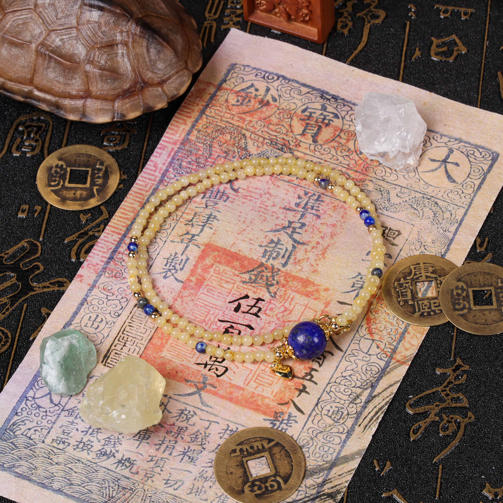 Insight & Presence Array – Natural Lapis Lazuli & Golden Rutilated Quartz Choker
