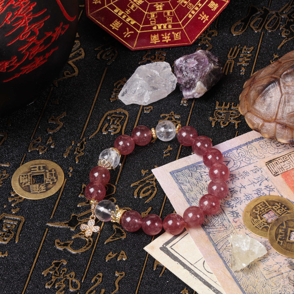 Compassionate Clarity Array – Natural Strawberry Quartz & Clear Quartz Bracelet