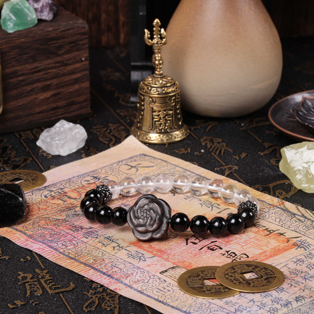 Luminous Shield Array – Natural Black Tourmaline & Clear Quartz Bracelet