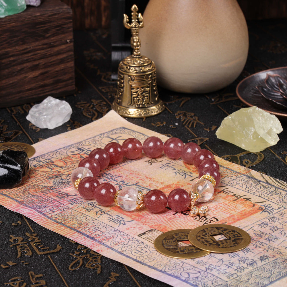 Compassionate Clarity Array – Natural Strawberry Quartz & Clear Quartz Bracelet