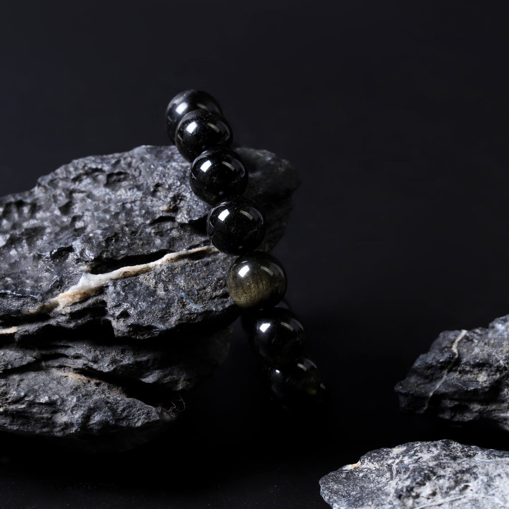 Natural Golden Sheen & Black Obsidian Bracelet | Strength & Confidence Shield