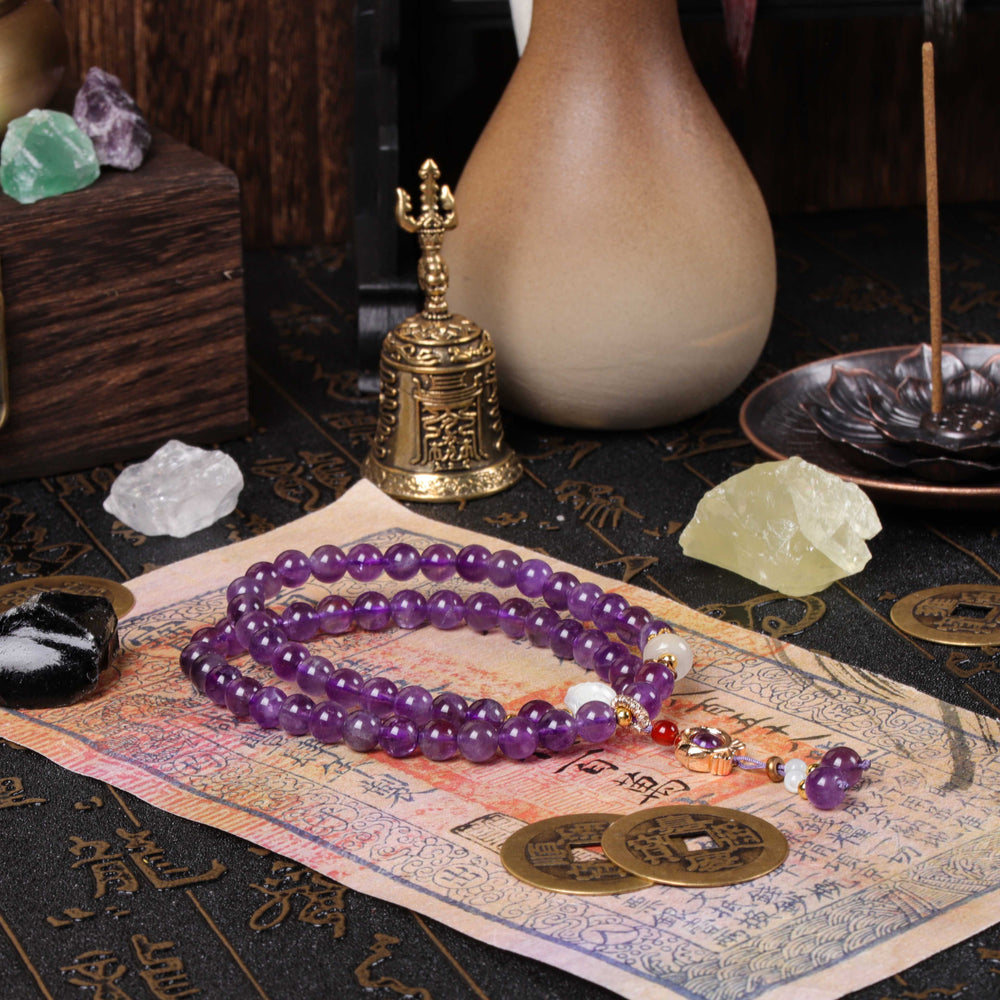 Clarity & Grace Array – Natural Lavender Amethyst & White Jade Double-Wrap Bracelet