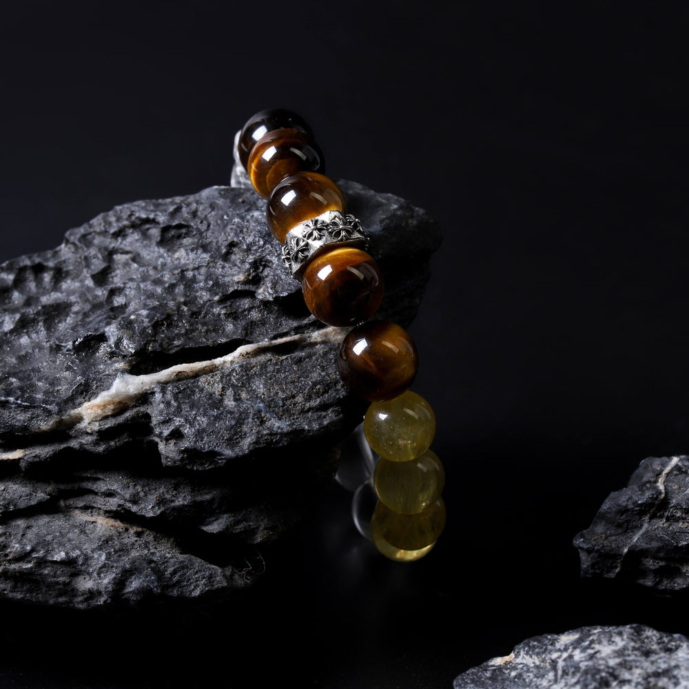 Natural Tiger's Eye, Fluorite & Clear Quartz Bracelet | Strategic Focus & Abundance